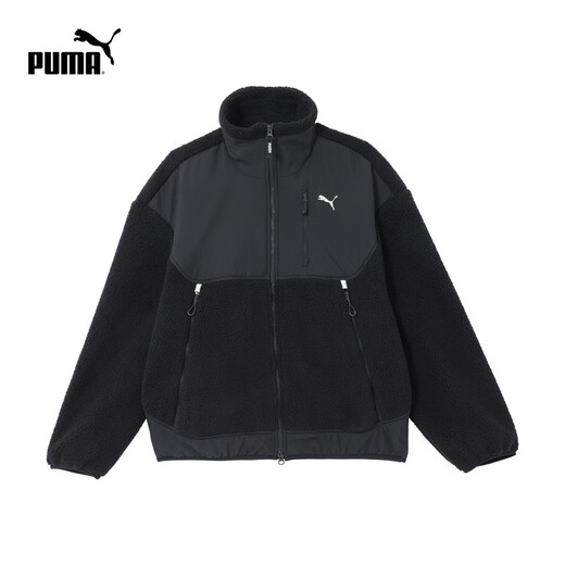 PUMA thickened and warm imitation sherpa jacket for men and women, couple style winter stand-up collar jacket top 629733 black-01 XL (185/104A)