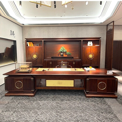 Jiushui new Chinese style all solid wood executive desk simple boss desk president desk writing desk ebony wood office business customization ebony wood material