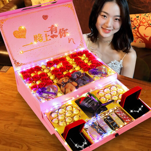 CHAFFUL (CHAFFUL) 214 Valentine's Day gift for girlfriend, wife and daughter-in-law gift box makeup 20-30-40th birthday, Spring Festival and New Year, pink double-layer necklace, 1 piece, 1 box