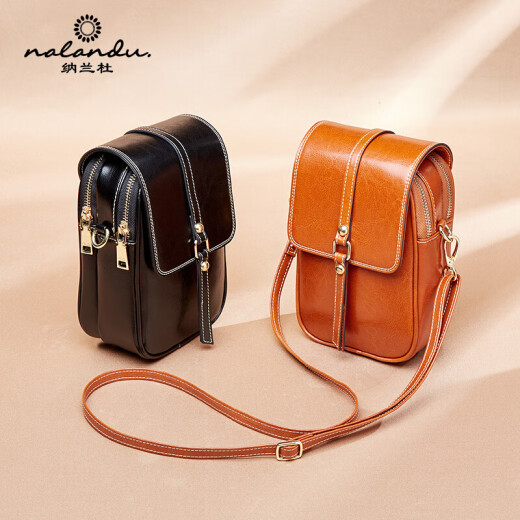 Nalandu crossbody bag for women, fashionable cowhide bag for women, Korean style versatile bag packaging mobile phone small shoulder bag for women 10306 brown