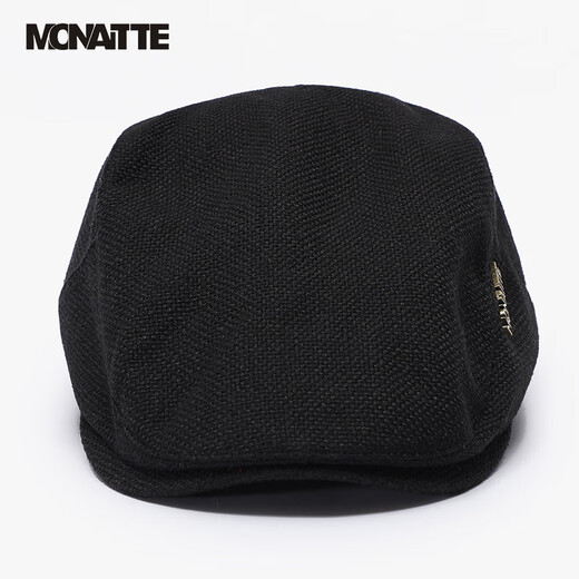 
Monnet hat men's summer new duckbill hat middle-aged and elderly casual daddy beret four seasons painter hat retro front hat black [letter copper label] one size (54-60CM)