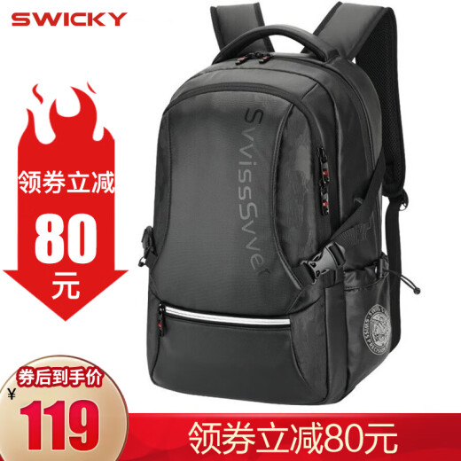 Swiss SWICKY Backpack Men's Backpack Large Capacity New Business Travel Laptop Bag Business Bag USB Charging 88025 Black [Light Treatment Film]