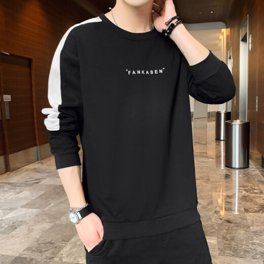 Men's sweatshirts, men's velvet thickened autumn and winter new coats, men's trendy brand loose long-sleeved T-shirts, men's round neck pullovers, autumn tops, couple's bottoming shirts, men's jackets 803 white L