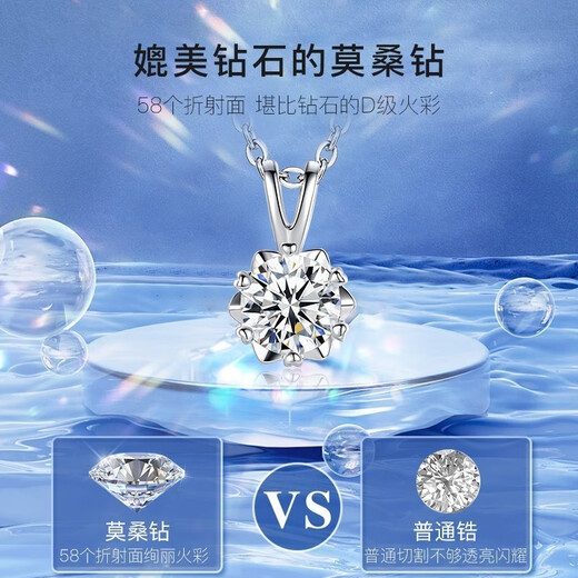 Fakaman platinum necklace for women pt950 platinum one carat moissanite necklace birthday gift platinum O-shaped chain + blue zircon pendant