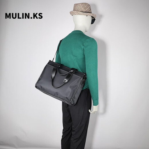 MuLin.Ks Men's Travel Light Bag Handbag Men's Large Capacity Canvas Briefcase Shoulder Tote Bag Men's Computer Bag Horizontal Black - Can Hold 15.6-inch Notebook Large Bag 15.6-inch