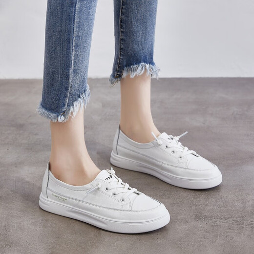 ZHR white shoes for women Internet celebrity contrasting color flat shoes for women without laces Korean style college style casual shoes for women versatile and comfortable sneakers H133 white 36
