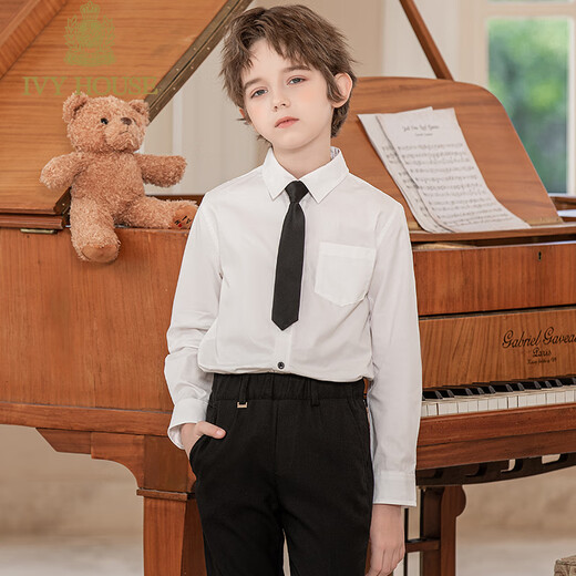 IVY HOUSE Ivy Children's Clothing Boys' Shirt Autumn New Style Versatile White Shirt Skin Friendly, Soft and Handsome British College Style White - Second Batch 120