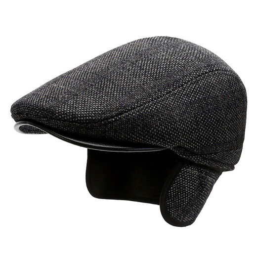 Mo Zilan autumn and winter new plaid woolen forward beret men's middle-aged and elderly plus velvet duck hat black L58-60cm