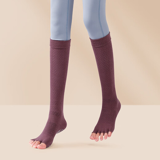 Huodiniao yoga socks, professional sports socks, non-slip women's toe socks, long tube knee socks, adult Pilates split toe floor socks, black - open toe half knee socks