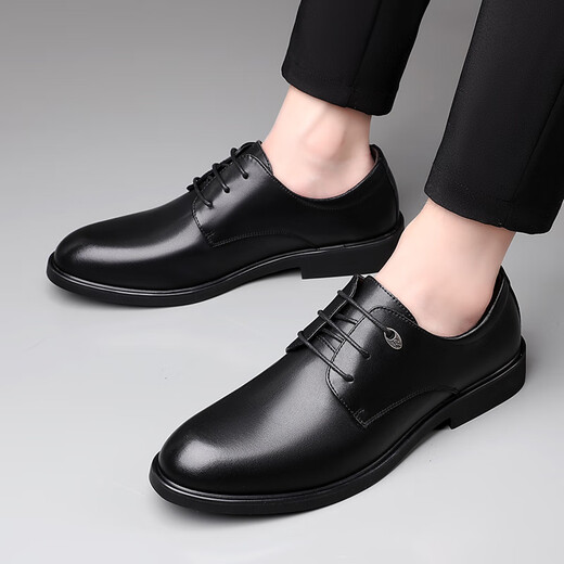 Portures leather shoes men's British lace-up business casual formal shoes lightweight derby work shoes for men 5522 black 42