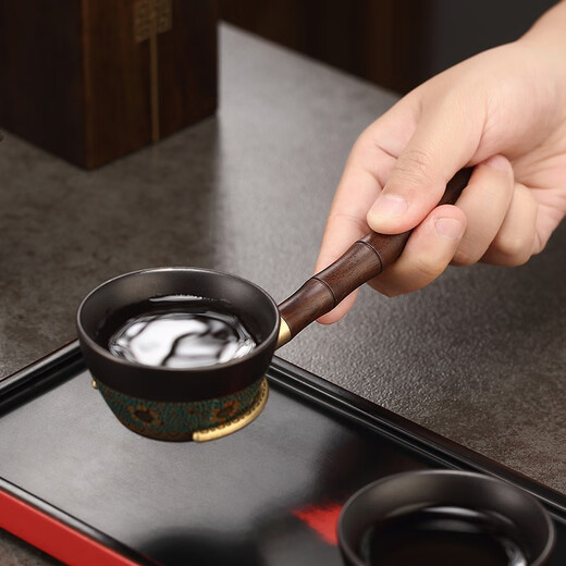 Jiutang Tea Ceremony Six Gentlemen Kung Fu Tea Sets and Accessories Complete Tea Making Tools Tea Knife Three-piece Set Tea Clamp Tea Brush Spoon (Copper Wire) Ebony Wood Inlaid Copper Six Gentlemen