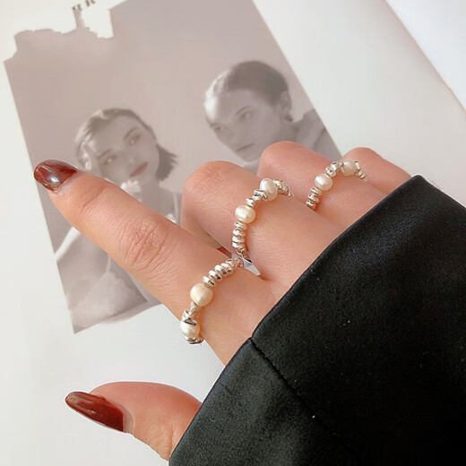 Zhenla Imitation Freshwater Pearl Broken Silver Ring for Women, Light Luxury Index Finger, Elastic Niche Design, Fashionable Personality and Versatile Finger (1 Pack) Imitation Broken Silver Ring A10-202 Opening Adjustable