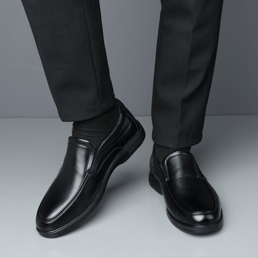Portures leather shoes men's fashion slip-on business casual shoes lightweight slip-on formal shoes for men 8901 black 42