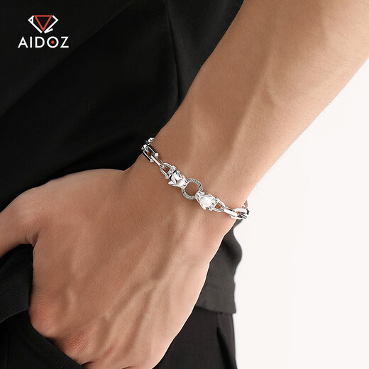 Aido Diamond pt950 platinum bracelet for men, elegant platinum double leopard head bracelet, cross chain body, domineering bracelet (customized) 16-18 grams, length 17-23cm