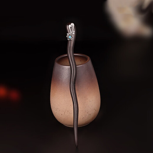 Su Shiliu 925 silver sandalwood hairpin hairpin retro cheongsam new Chinese style headwear female birthday gift for wife and girlfriend peach blossom ebony hairpin