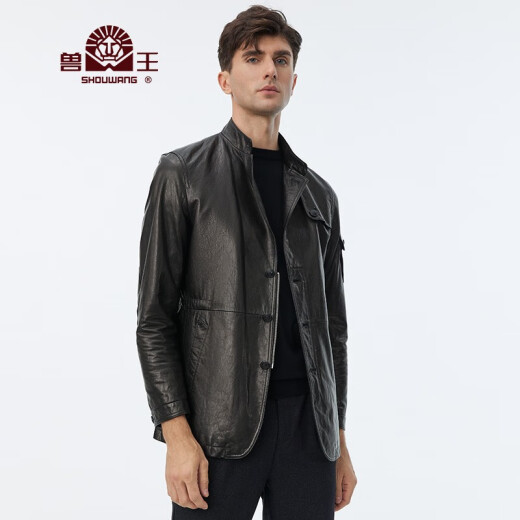 Beast King leather jacket men's genuine leather goatskin men's short single leather leather jacket lapel middle-aged thin leather jacket style men's jacket 2210100116 black 48 (170/92A)