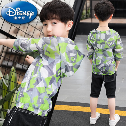 Disney (Disney) Boys' Sun Protection Thin Jackets Summer Clothes 2025 New Children's Spring and Autumn Children's Clothing Medium and Large Children's Casual Western Style Tops Green Size 110 Recommended Height 100cm
