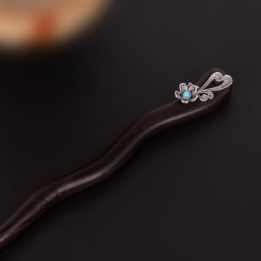 Su Shiliu 925 silver sandalwood hairpin hairpin retro cheongsam new Chinese style headwear female birthday gift for wife and girlfriend peach blossom ebony hairpin