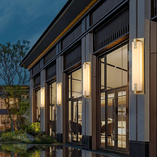 Tong Denghui new Chinese style all-copper outdoor waterproof wall lamp natural marble door on both sides of the courtyard villa garden lamp long wall lamp outdoor wall lamp copper color-Fu 100cm