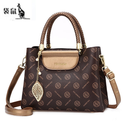 Kangaroo Real Soft Leather Women's Bag for Mom Large Capacity Bag for Women 2025 New Middle-aged Women's Shoulder Crossbody Handbag Coffee