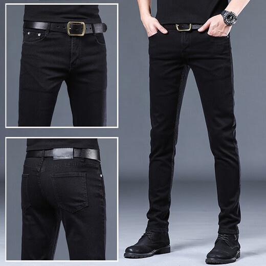 
Pier Cardin 2025 spring and summer jeans men's casual slim feet men's pants Korean style trendy versatile pants men 1048 black 28