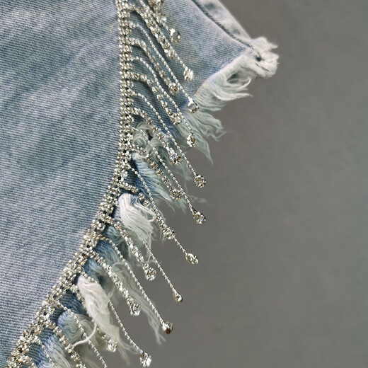 Mad Cortes original fashion brand design denim shorts for women summer slimming rhinestone tassel trendy fashion hot pants light blue M