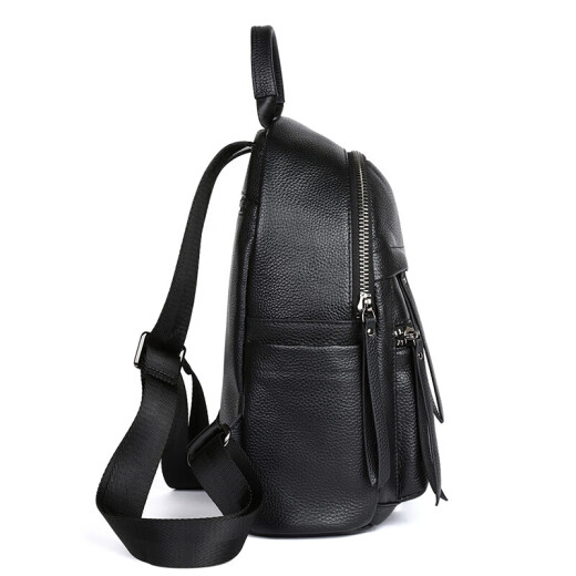 viney first-layer cowhide backpack women's casual sports travel backpack college students large capacity fashionable lightweight burden-reducing school bag simple high-looking ultra-light computer bag black