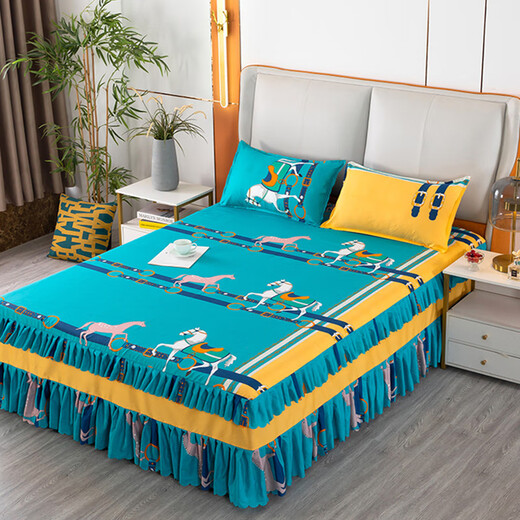 Thickened brushed double bed skirt Simmons Korean style bedspread bed skirt sheet bed sheet new three-layer edge orange windmill 200cmx220cm single piece bed skirt