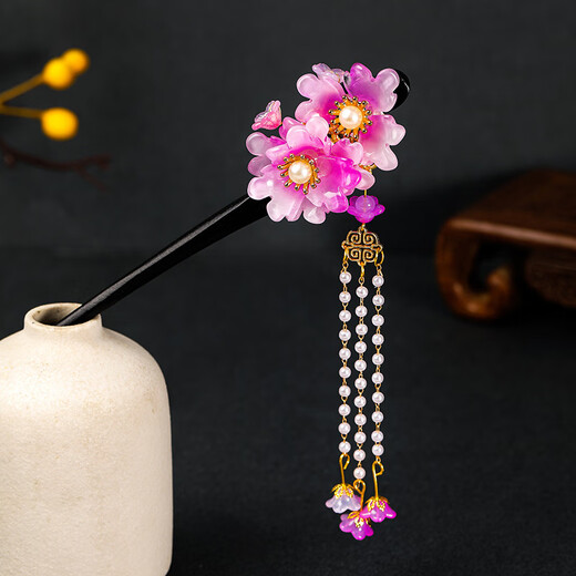 Mr. Ouyang's hairpin accessories, antique sandalwood tassel headdress, hairpin, Hanfu hair accessories, wooden hairpin hairpin, peach blossom leaves