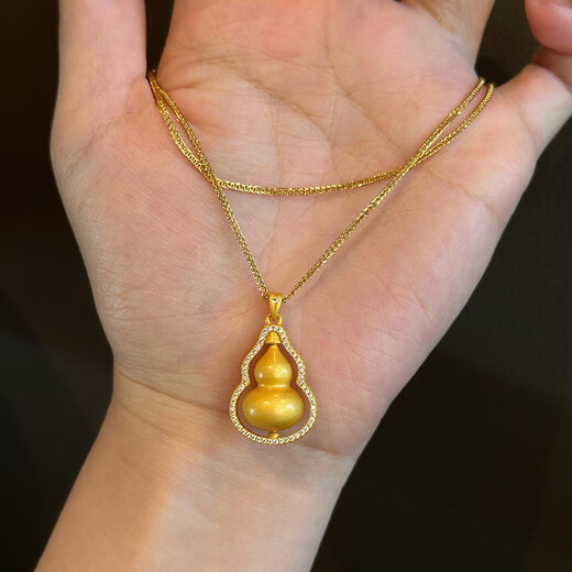 Fire Rose Wei Xue's same style copper-gold necklace, rotatable double-sided diamond-encrusted gourd pendant, stackable light luxury clavicle chain for girlfriend, large double-sided diamond-encrusted rotating gourd with necklace