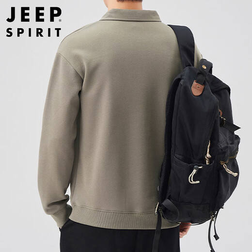 JEEP SPIRIT Jeep POLO shirt men's sweatshirt autumn and winter loose long-sleeved lapel T-shirt top men gray green XL