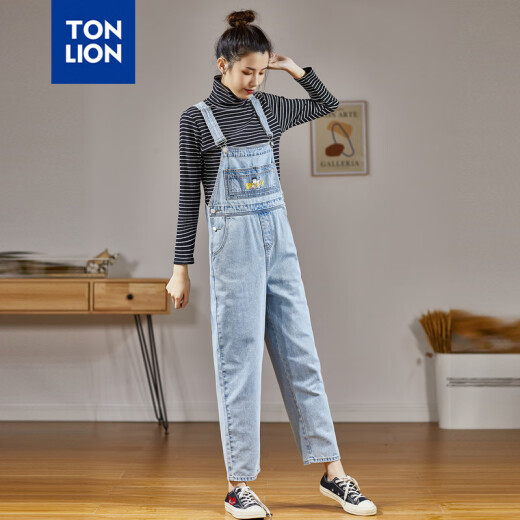 Tangshi Spring New Jeans Women's Overalls Light Denim Blue M