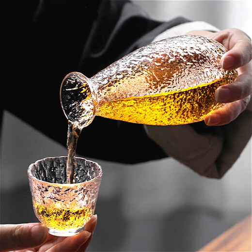 WINEWINGS Japanese hand-made glass wine warmer set household liquor dispenser hammer pattern sake ice jug Japanese wine cup wine set wine glass single simple package