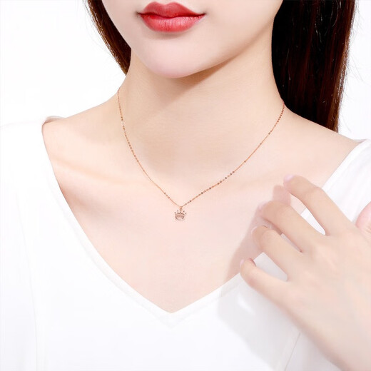 Saturday Fortune (ZLF) 18K gold necklace for women rose gold crown color gold pendant clavicle chain 42cm +3cm