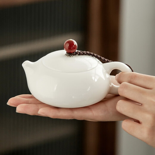 Gold inlaid jade Kung Fu tea set, mutton fat jade porcelain teapot, white porcelain ceramic tea cup, tea making set, gift box, Hibiscus Xishi tea set