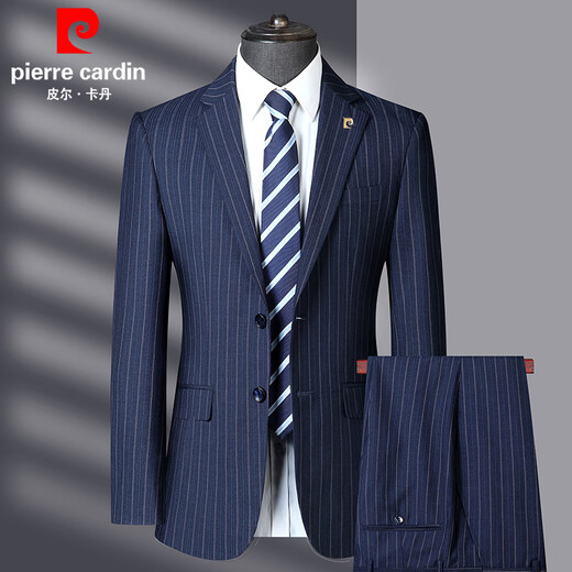 Pierre Cardin striped suit suit men's high-end two-piece suit middle-aged men's business dress knitted blue 170 yards recommended 100 Jin Jin equals 0.5 kg -120 Jin Jin equals 0.5 kg