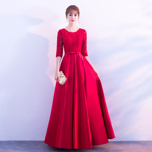You can wear a cocktail dress at the Timochi annual meeting. Black cocktail dress for evening ladies. Slim and long banquet choir performance dress. Burgundy long S.