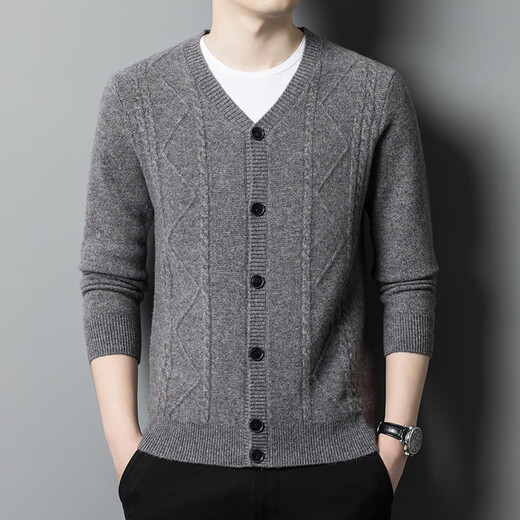 Hengyuanxiang 450g automne et hiver Nouveau cardigan 100% pur cardigan de la veste de cardigan de laine pour hommes en V Valle de pull à col en chameau (165) (165)
