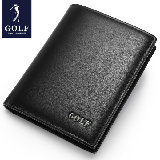 高尔夫（GOLF）头层牛皮男士钱包柔软耐磨牛皮男款钱包时尚商务真皮父亲节礼物 黑色竖款