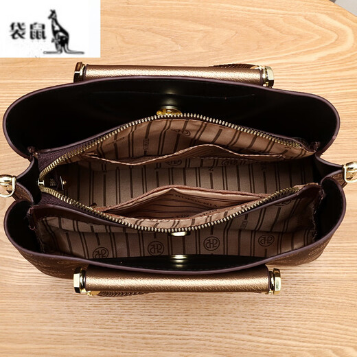 Kangaroo Real Soft Leather Women's Bag for Mom Large Capacity Bag for Women 2025 New Middle-aged Women's Shoulder Crossbody Handbag Coffee