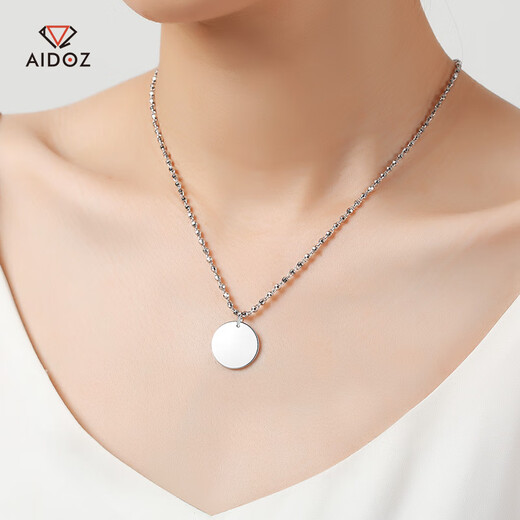 Aido Diamond pt950 platinum round plate pendant for women, platinum pendant, customizable engraved birthday gift for wife (small version diameter 15mm) 3.9-4.1 grams + delivery silver chain