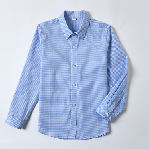 SexeMara children's school uniform shirt boys cotton long-sleeved tops middle school students college style houndstooth blue plaid shirt men's houndstooth shirt 140cm