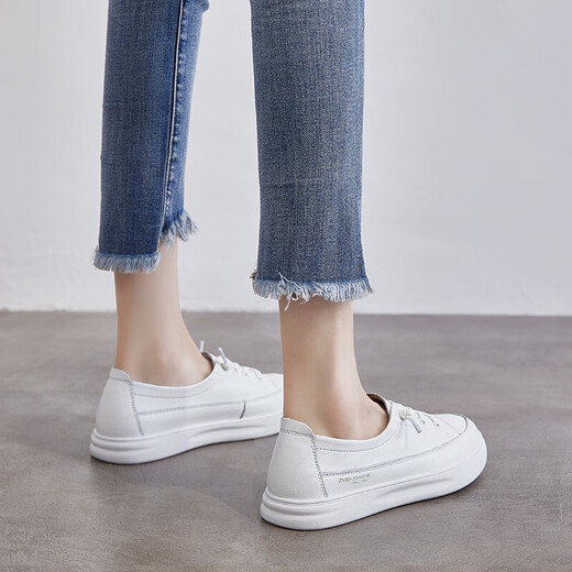 ZHR white shoes for women Internet celebrity contrasting color flat shoes for women without laces Korean style college style casual shoes for women versatile and comfortable sneakers H133 white 36