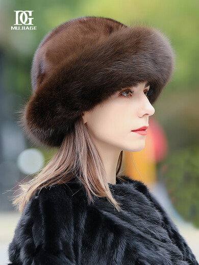 Mu Jia Ge Hat Women's Winter Korean Style Warm Mink Fashion Winter Mink Fur Fox Fur Snow Princess Hat 5153 Brown M(55-57)