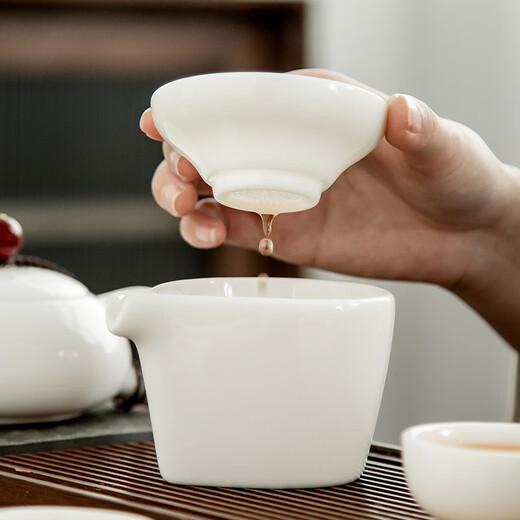 Gold inlaid jade Kung Fu tea set, mutton fat jade porcelain teapot, white porcelain ceramic tea cup, tea making set, gift box, Hibiscus Xishi tea set