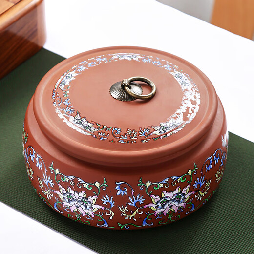 Purple clay tea jar ceramic large sealed jar universal half Jin Jin equal to 0.5 kg black tea green tea Pu'er tea jar household storage jar brown tea jar (sealed jar)