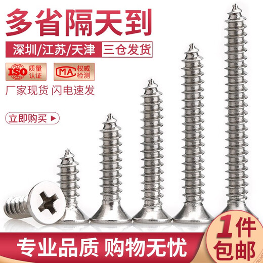 Bairite 304 stainless steel countersunk head self-tapping screws cross flat head self-tapping screws extended wood nails dry wall nails GB846 M4*50 30 pieces