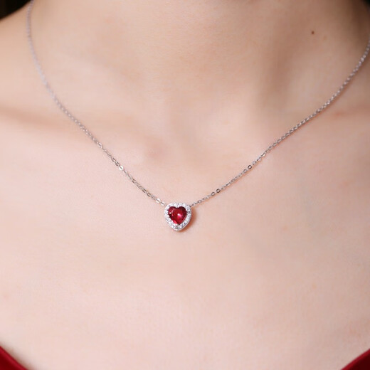 GEM STONE KING red zircon necklace 925 silver inlaid with colored gemstones heart-shaped necklace cute and playful as a Valentine's Day gift for your girlfriend