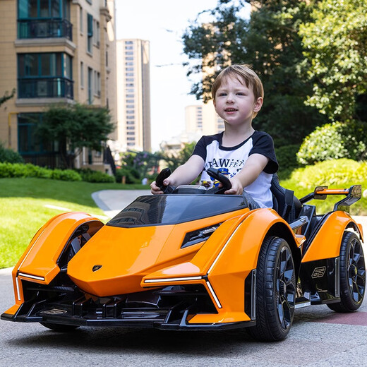 Cooperate with Lamborghini baby electric car, remote control four-wheel car that can sit and swing for men and women, children's toy stroller, orange battery life of 6 hours, large lithium battery + full function