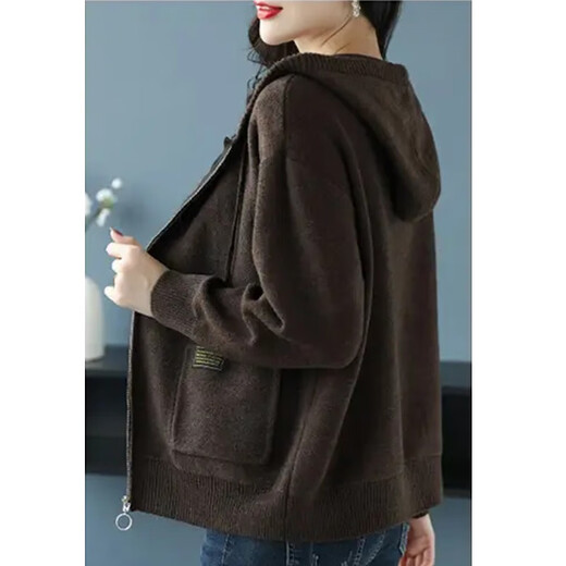 Red Dragonfly hooded sweater short coat for women spring and autumn new fashion fashion outer warm loose hooded knitted cardigan brown long sleeves one size